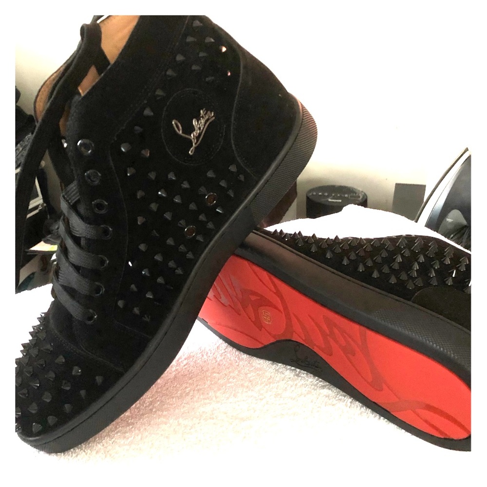 Black on black suede red bottoms